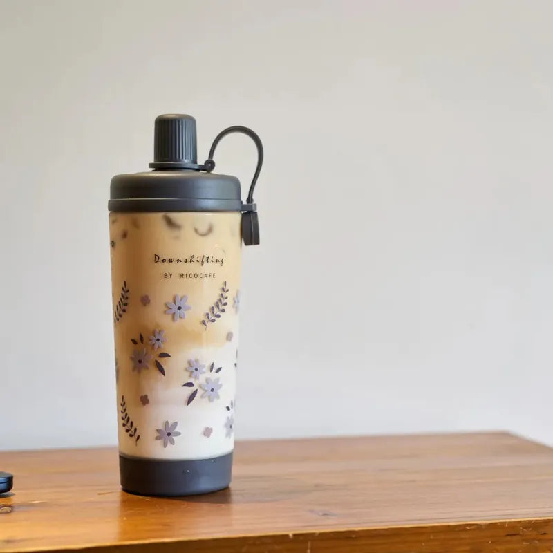 台灣Ricocafe 咖啡保溫杯暖壺  900ml TRITAN 四季花語透明杯