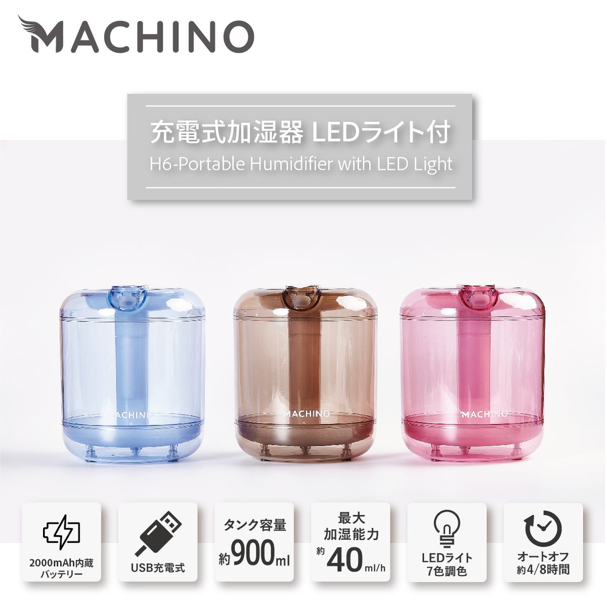 Machino H6 無線加濕器 – 新款7色LED透明設計，香港熱賣